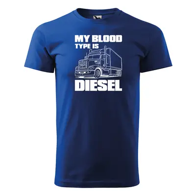 Tričko s potiskem pro řidiče kamionu My blood type is DIESEL - modré 2XL