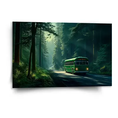 Obraz Zelený autobus v lese - 120x80 cm