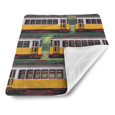 Deka pro miminko Lisabonské historické tramvaje Zelený Pattern - 90x120 cm