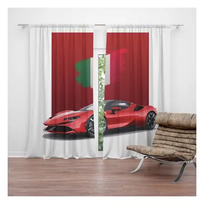 Závěs Ferrari Italská vlajka na červeném bloku: 2ks 140x250cm