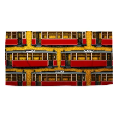 Ručník Pražské historické tramvaje Žlutý Pattern - 70x140 cm