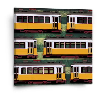 Obraz Lisabonské historické tramvaje Zelený Pattern - 110x110 cm