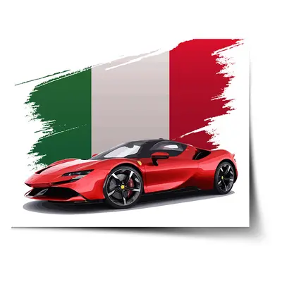 Plakát Ferrari Italská vlajka na červeném bloku - 60x40 cm