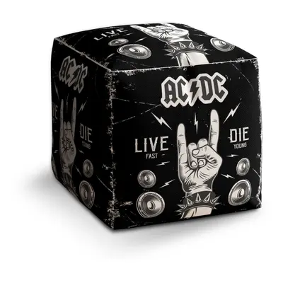 Taburet Cube ACDC Live fast, die young: 40x40x40 cm