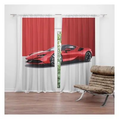 Závěs Ferrari na červenobílé: 2ks 140x250cm