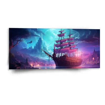 Obraz Magická plachetnice pod měsícem - 110x50 cm