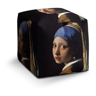 Taburet Cube Dívka s perlou - Johannes Vermeer: 40x40x40 cm