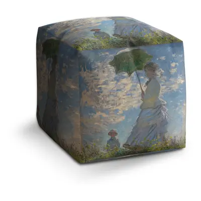 Taburet Cube Dáma se slunečníkem - Claude Monet: 40x40x40 cm