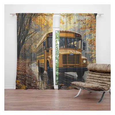 Závěs Žlutý školní autobus: 2ks 140x250cm