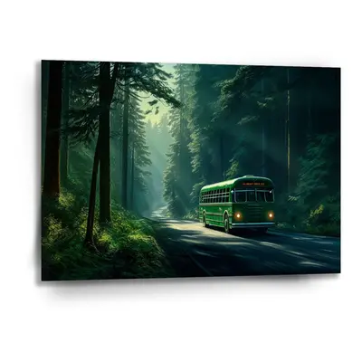 Obraz Zelený autobus v lese - 90x60 cm