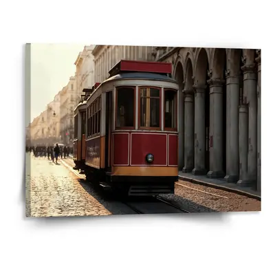 Obraz Historická červená tramvaj - 150x110 cm