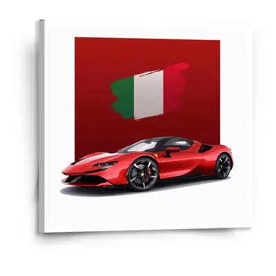 Obraz Ferrari Italská vlajka na červeném bloku - 110x110 cm