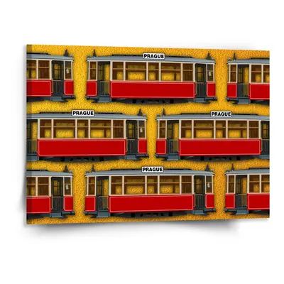 Obraz Pražské historické tramvaje Žlutý Pattern - 150x110 cm