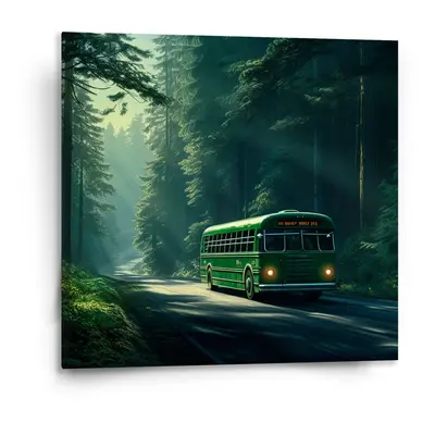 Obraz Zelený autobus v lese - 110x110 cm