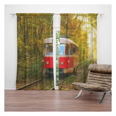 Závěs Červená tramvaj v lese: 2ks 140x250cm