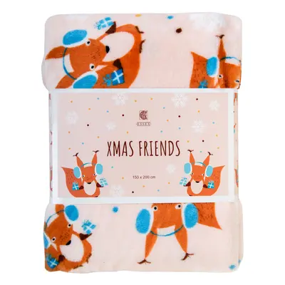 Vánoční deka z mikrovlákna X-MAS FRIENDS motiv veverka se sluchátky 150x200 cm