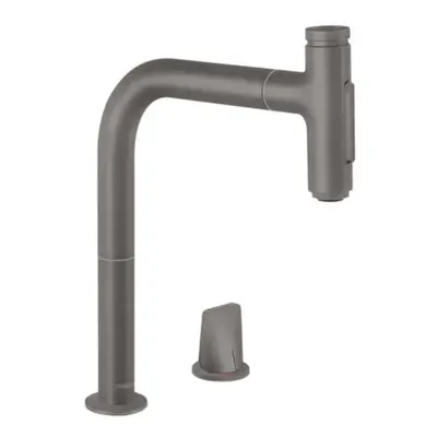 Dřezová baterie Hansgrohe Metris s vytahovací sprškou, 2 proudy kartáčovaný černý chrom 73818340