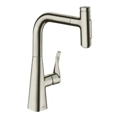 Dřezová baterie Hansgrohe Metris s vytahovací sprškou, 2 proudy vzhled nerezu 73817800