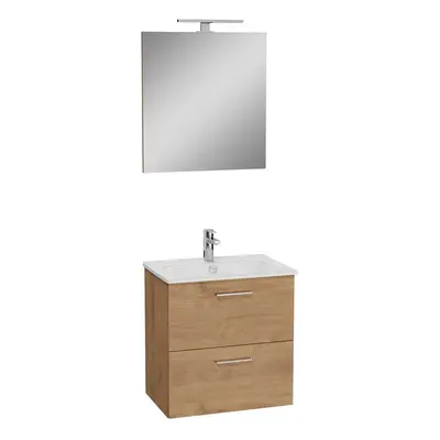 Koupelnová sestava s umyvadlem zrcadlem a osvětlením VitrA Mia 59x61x39,5 cm zlatý dub MIASET60D