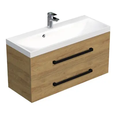 Koupelnová skříňka s černou úchytkou a umyvadlem SAT Cube Way 100x53x40 cm dub Hickory mat CUBE2