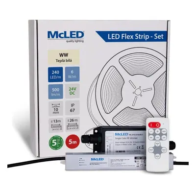 McLED LED pásek - sada 5 m + Přijímač Nano IP67, 240 LED/m, WW, 6 W/m, DC 24V, 500 lm/m, CRI90,