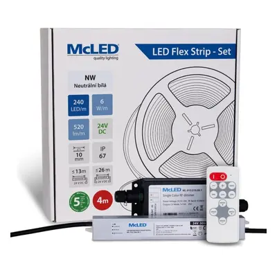 McLED LED pásek - sada 4 m + Přijímač Nano IP67, 240 LED/m, NW, 6 W/m, DC 24V, 520 lm/m, CRI90, 