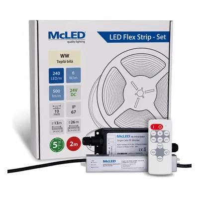 McLED LED pásek - sada 2 m + Přijímač Nano IP67, 240 LED/m, WW, 6 W/m, DC 24V, 500 lm/m, CRI90,