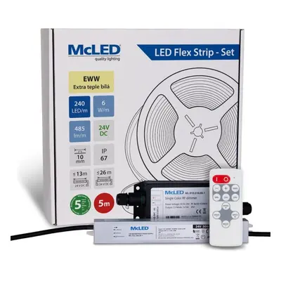 McLED LED pásek - sada 5 m + Přijímač Nano IP67, 240 LED/m, EWW, 6 W/m, DC 24V, 485 lm/m, CRI90