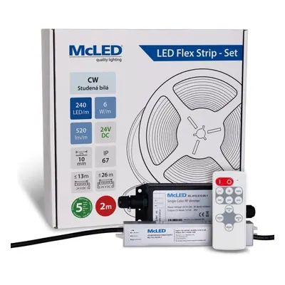 McLED LED pásek - sada 2 m + Přijímač Nano IP67, 240 LED/m, CW, 6 W/m, DC 24V, 520 lm/m, CRI90,