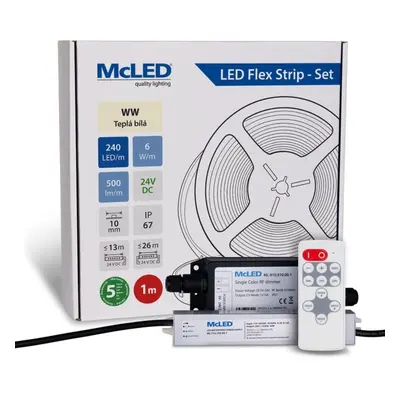 McLED LED pásek - sada 1 m + Přijímač Nano IP67, 240 LED/m, WW, 6 W/m, DC 24V, 500 lm/m, CRI90,