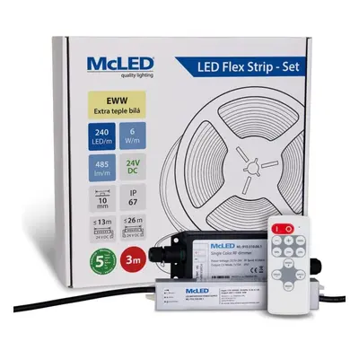 McLED LED pásek - sada 3 m + Přijímač Nano IP67, 240 LED/m, EWW, 6 W/m, DC 24V, 485 lm/m, CRI90