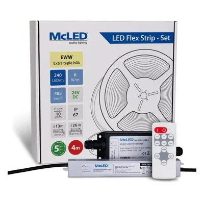 McLED LED pásek - sada 4 m + Přijímač Nano IP67, 240 LED/m, EWW, 6 W/m, DC 24V, 485 lm/m, CRI90,