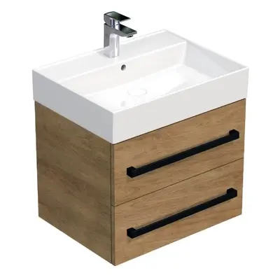 Koupelnová skříňka s černou úchytkou a umyvadlem SAT Cube Way 60x71x46 cm dub Hickory mat CUBE46