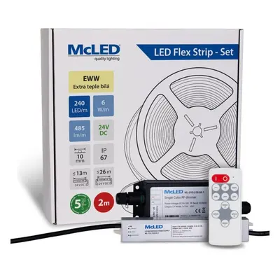 McLED LED pásek - sada 2 m + Přijímač Nano IP67, 240 LED/m, EWW, 6 W/m, DC 24V, 485 lm/m, CRI90