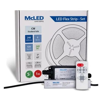 McLED LED pásek - sada 1 m + Přijímač Nano IP67, 240 LED/m, CW, 6 W/m, DC 24V, 520 lm/m, CRI90,