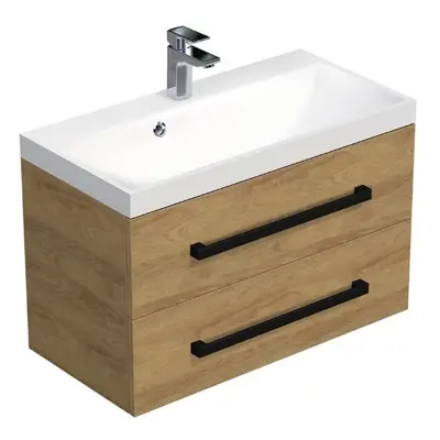 Koupelnová skříňka s černou úchytkou a umyvadlem SAT Cube Way 80x71x40 cm dub Hickory mat CUBE2C