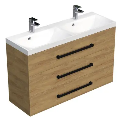 Koupelnová skříňka s černou úchytkou a umyvadlem SAT Cube Way 120x47,5x40 cm dub Hickory mat CUB