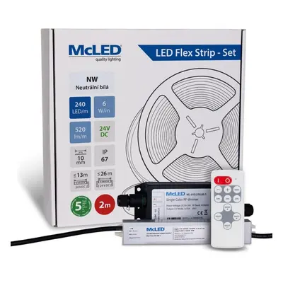 McLED LED pásek - sada 2 m + Přijímač Nano IP67, 240 LED/m, NW, 6 W/m, DC 24V, 520 lm/m, CRI90,