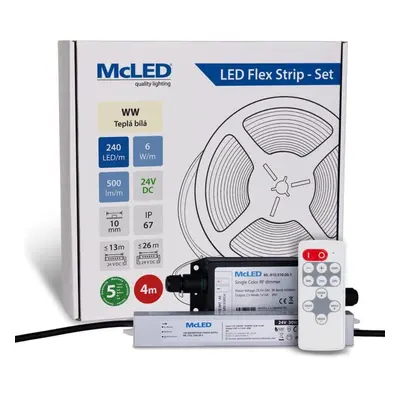 McLED LED pásek - sada 4 m + Přijímač Nano IP67, 240 LED/m, WW, 6 W/m, DC 24V, 500 lm/m, CRI90,