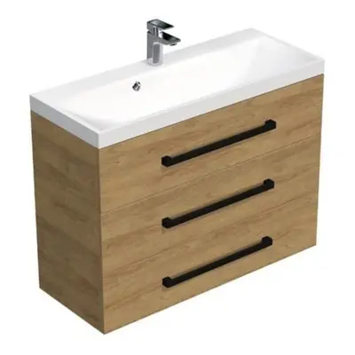 Koupelnová skříňka s černou úchytkou a umyvadlem SAT Cube Way 100x47,5x40 cm dub Hickory mat CUB