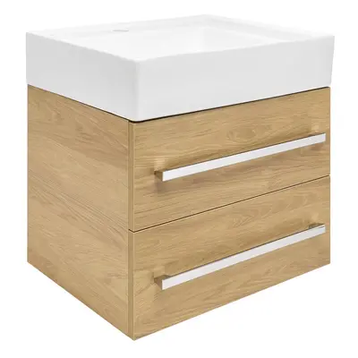 Koupelnová skříňka s umyvadlem SAT Cube Way 60x53x46 cm dub Hickory mat CUBE46602DHSATCW