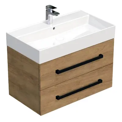 Koupelnová skříňka s černou úchytkou a umyvadlem SAT Cube Way 80x53x46 cm dub Hickory mat CUBE46