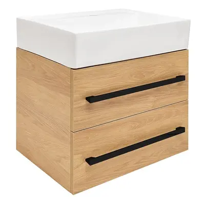 Koupelnová skříňka s umyvadlem a černou úchytkou SAT Cube Way 60x53x46 cm dub Hickory mat CUBE46