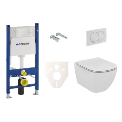 Závěsný set WC rimless TESI Ideal Standard + modul Geberit Duofix s tlačítkem Delta 20 bílé SIKO