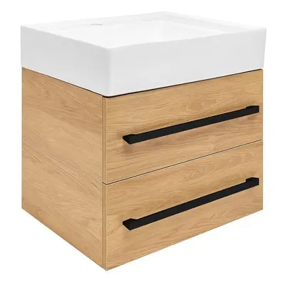 Koupelnová skříňka s umyvadlem a černou úchytkou SAT Cube Way 60x53x46 cm dub Hickory mat CUBE46