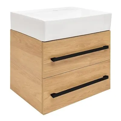 Koupelnová skříňka s umyvadlem a černou úchytkou SAT Cube Way 60x53x46 cm dub Hickory mat CUBE46