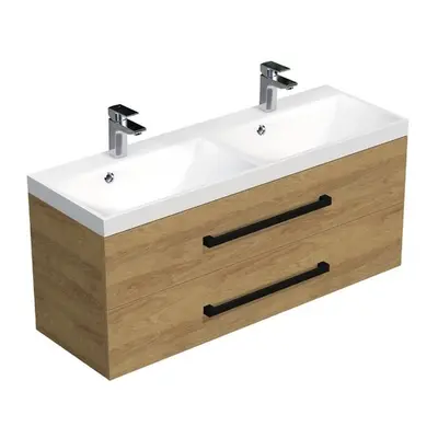 Koupelnová skříňka s černou úchytkou a umyvadlem SAT Cube Way 120x47,5x40 cm dub Hickory mat CUB