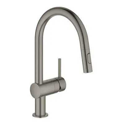 Dřezová baterie GROHE Minta s vytahovací sprškou, 2 proudy kartáčovaný Hard Graphite 32321AL2