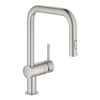 Dřezová baterie GROHE Minta s vytahovací sprškou, 2 proudy supersteel 32322DC2