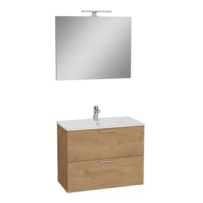 Koupelnová sestava s umyvadlem zrcadlem a osvětlením VitrA Mia 79x61x39,5 cm zlatý dub MIASET80D